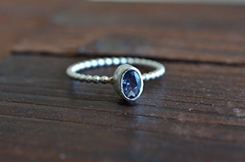 Blue Iolite Fine Silver and Sterling Silver Bezel Size 7.5 Ring