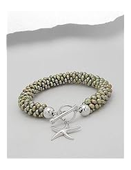 Olive ( Dyed ) Starfish Fresh Water Pearl Bracelet In 92.5 Sterling Silver