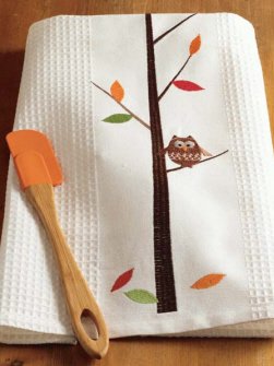 TAG Perched Owl Embossed Waffle Weave Dishtowel