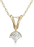  : 10k Yellow Gold Princess Cut Diamond Solitaire Pendant (1/10 ct, J-K Color, I2-I3 Clarity)