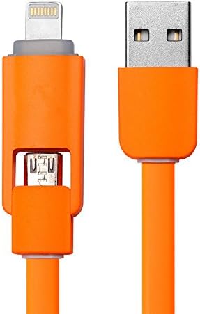 LEDVAS 3FT Colorful New 2 in 1 USB Data Sync Charger Cable Adapter for iPhone Android Phone (Orange)