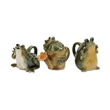 Set of 3 Green, Yellow and Orange Elated Whimisical Ceramic Frog Pitchers