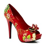 Produkt-Bild: LOLITA-11, Peep Toe Plateaus schwarz mit Blumenmotiv