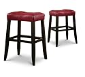 2 29" Red Cushion Saddle Back Espresso Bar Stools