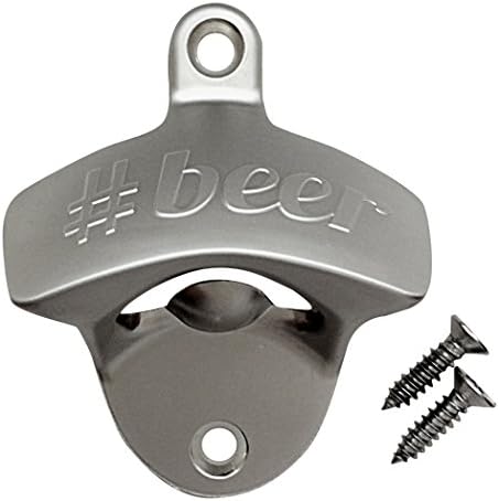 Beer Opener by JBTC - Classic Vintage Mounted Beer Bottle Opener - Matte Nickel Finish with Mounting Stainless Steel Screws