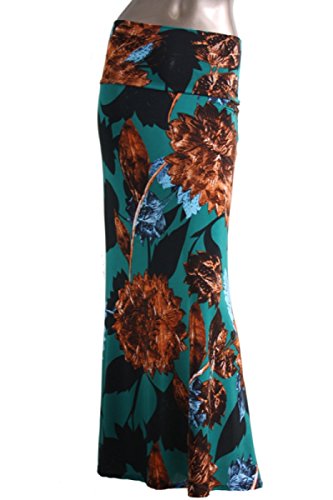 2LUV Women's Floral Print Maxi Skirt Teal & Brown M (ASK-9001PS-F51)