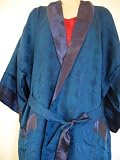 Men Blue and Navy Reversible Silk Kimono / Dressing gown or Robe, Size Large