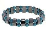Magnetic Hematite and Genuine Turquoise Beaded Stretch Bracelet