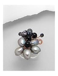 Grey (Dyed) Fresh Water Pearl Ring In White Base