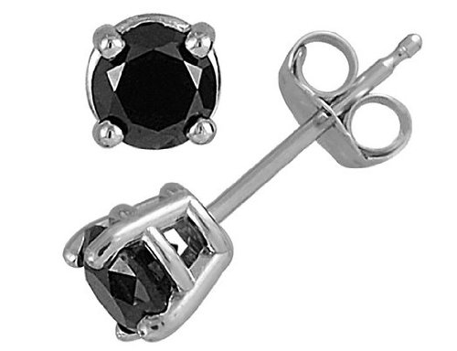 Solitaire Stud Black Diamond Earrings 1 Carat (ctw) in 14K White Gold