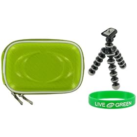 Hard Carrying Case (Candy Green) and Premium Tripod for Flip Mino Camcorder Black