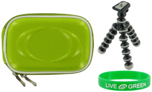 Hard Carrying Case (Candy Green) and Premium Tripod for Kodak Easyshare M381 Digital Camera Grey Blue
