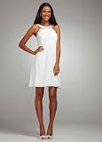 David's Bridal Wedding Dress: Short Flowy Chiffon Dress with Crystal Beading Style 47801D