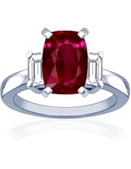 Platinum Cushion Cut Ruby Three Stone Ring (GIA Certificate)