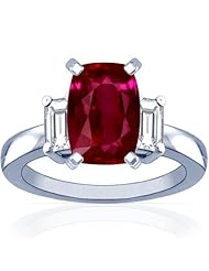 18K White Gold Cushion Cut Ruby Three Stone Ring (GIA Certificate)