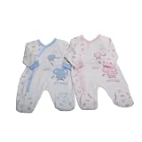 Babies Boys/Girls Elephant Design Long Sleeve Sleep Suit/Baby Grow in Velour (Newborn) (Blue)