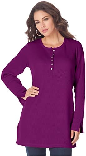 Roamans Women's Plus Size Thermal Henley Tunic (Boysenberry,5X)