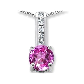 1.35 cttw 14k White Gold Plated Silver Created Pink Sapphire and Genuine White Topaz Pendant