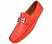 Amali Mens Red Perforated Smooth Driving Loafer Shoes with Silver Double Bar Ornament: Style 1052-005