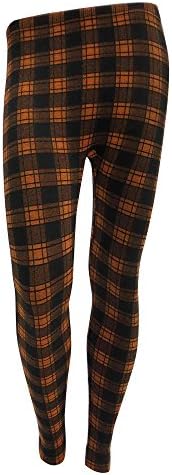 Simplicity Plus Size Women Fleece Footless Plaid Leggings Pants Mustard