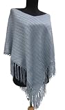 Handmade Poncho with Hand-crocheted Border - Acrylic and Cotton Mixed Yarn (Medium/large) (Vintage Blue-gray)