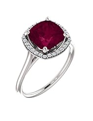 18K White Gold 8.00x8.00mm Antique Cushion Cut Rhodolite Garnet and Diamond Halo-Style Ring -- LIFETIME WARRANTY