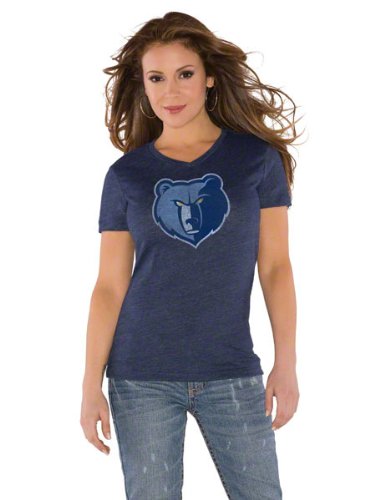 Memphis Grizzlies Navy Women's Primary Logo Tri Blend V Neck T-Shirt- by Alyssa Milano