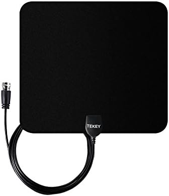 TEKEY Supper Thin HDTV Indoor Antenna - High Definition Programs - 35 Mile Long Range - Detachable Amplifier - 10ft Coax Cable - Excellent Technical Consistency - 30 Day