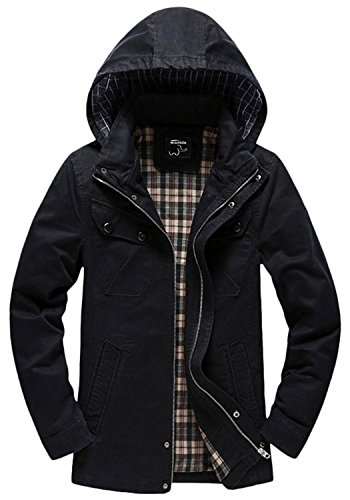 Wantdo Men's Cotton Lightweight Jacket with Removable Hood US Medium Black