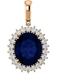 18K Rose Gold 12.00x10.00mm Oval Cut Chatham Created Sapphire and Diamond Pendant -- LIFETIME WARRANTY