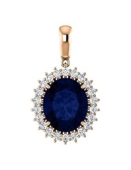 10K Rose Gold 12.00x10.00mm Oval Cut Chatham Created Sapphire and Diamond Pendant -- LIFETIME WARRANTY