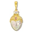 22k Gold Overlay, Fiber Optic, Mercury Mist Topaz and Pink Tourmaline Face Pendant by Sajen