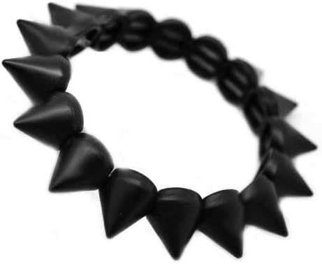 Black Single Spike Bracelets Stackable Stretch Style Rock Star Spikes (Three Bracelets Per Package)