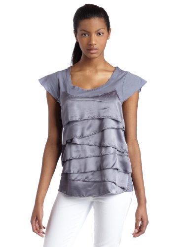 Calvin Klein Jeans Womens Ruffled Silk Top, Mermaid, Large