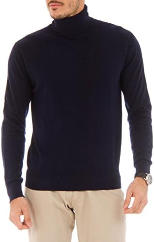 Cashmere Company DOLCE VITA BLU Navy Blue Roll Neck Cashmere Blend Mens Sweater