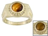 10KT 1.60CT TIGERS EYE WITH .16CTW DIAMOND GENTS RING