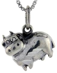 Sterling Silver Hippo Pendant, 5/8 inch tall