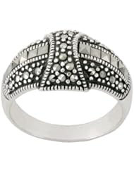 Sterling Silver Round and Square-Cut Marcasite Band Ring
