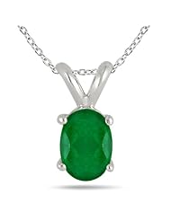 7x5MM All Natural Oval Emerald Stud Pendant in .925 Sterling Silver