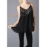 Dating Apparel Black Studded Flowy Ruffle Juniors Womens Tank Top S