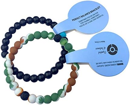 2 Balance Bracelets, Silicone Beaded Camo and Solid Black Pair - Medium Size