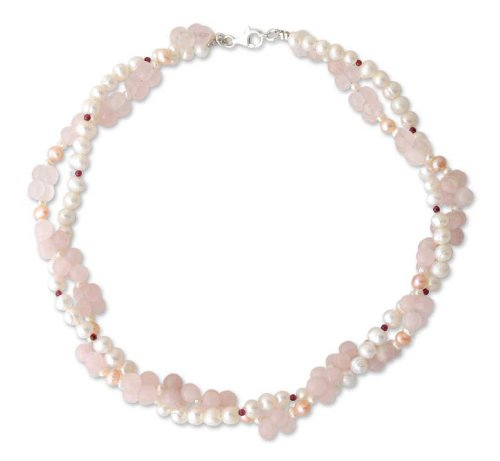 Pearl and rose quartz choker Pink