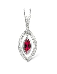Twin Marquis Diamond Pendant In 18K White Gold With A 0.60 ct. Genuine Garnet Center Stone.