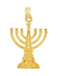 Jewish Gold Pendants - Menorah Yellow Gold Pendant