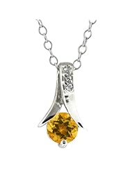 0.70 Ct Round 6MM Yellow Citrine .925 Sterling Silver Pendant W/18" Silver Chain