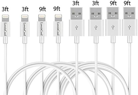 LoveisCool Apple MFI Certified 2pcs 3ft 2pcs 9ft Lightning 8pin to USB Charge and Sync Cable for iPhone6/6s/plus/5s/5c/5/iPad4/5 Pro A/M Charging Cord Cable (White)