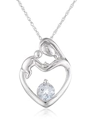 XPY 10k White Gold, Gemstone, and Diamond Accent Mother and Child Heart Pendant Necklace, 18"