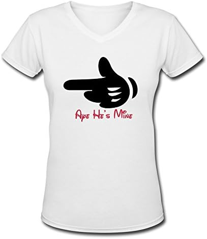 NASY Women's Aye Hes Mine Hand Point Cotton V Neck T-Shirt White XXL