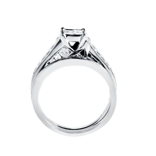 14k White Gold Wedding Bridal Band Set Princess Round Accent White Diamond Ring (3/4 ctw, G Color, SI2-I1 Clarity)