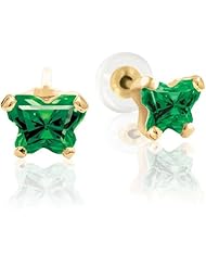 Bfly® Girls 10k Gold May Birthstone Butterfly CZ Earrings with Safety Backs